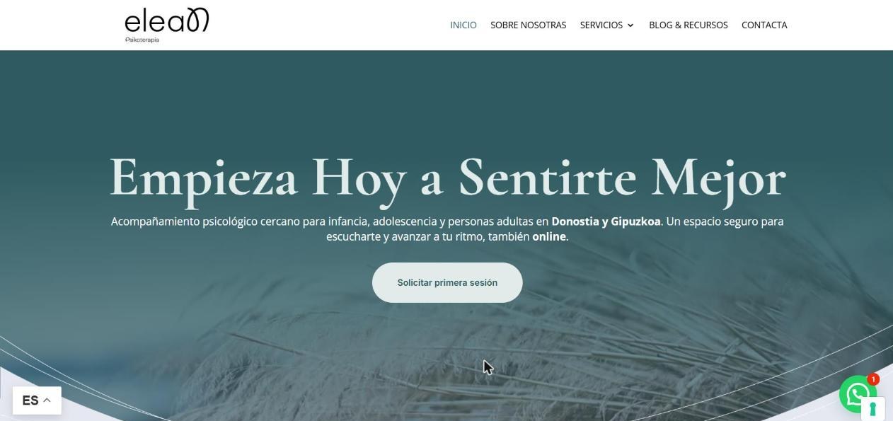 Portada de la web de Elean Psikoterapia en escritorio