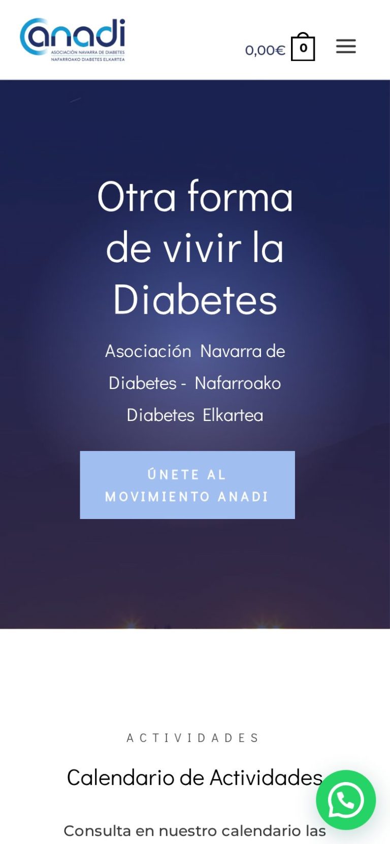 Portada de la web de ANADI en el móvil