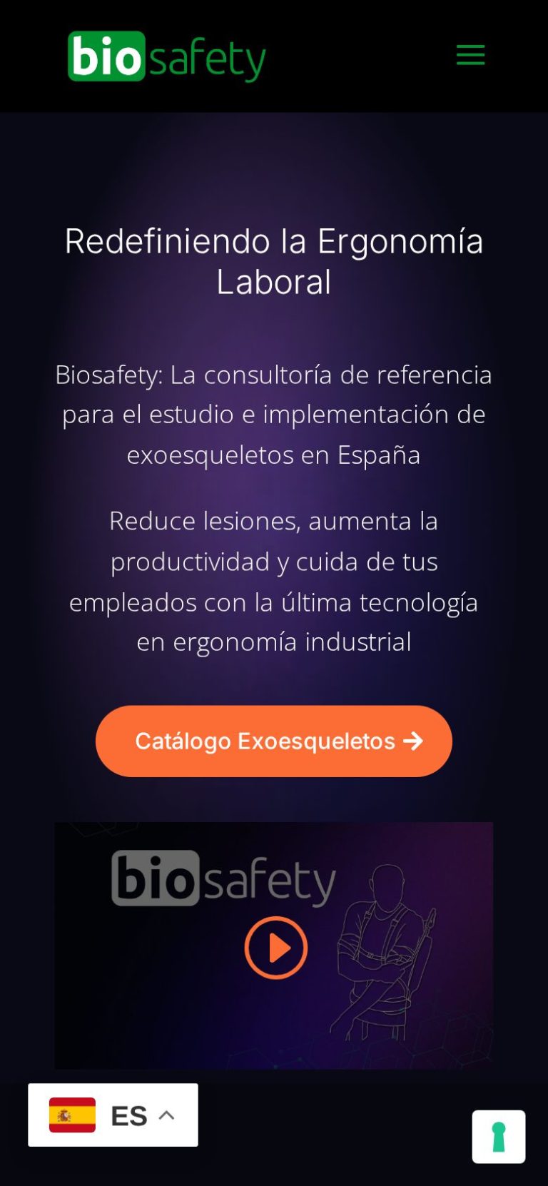 Portada de la web de Biosafety en el móvil
