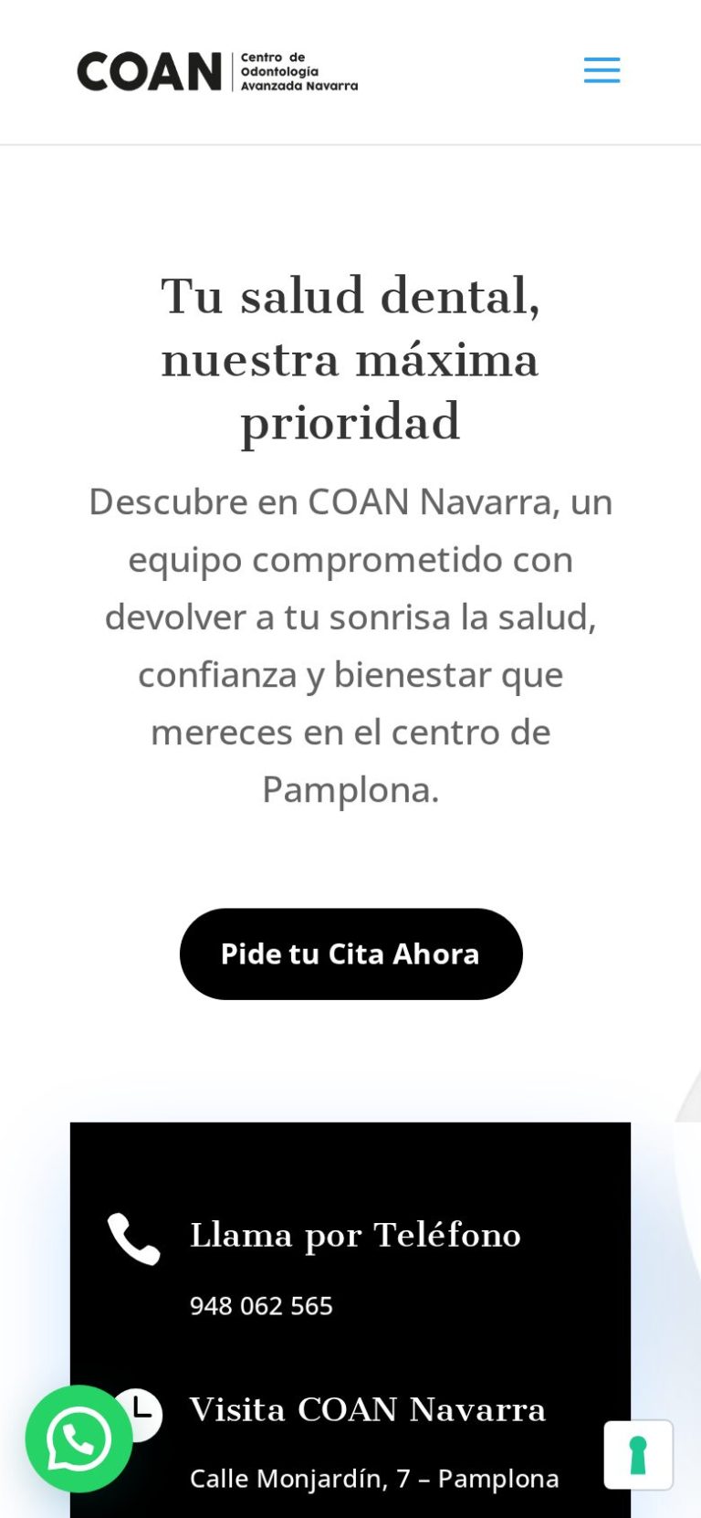 Portada de la web de COAN Navarra en el móvil